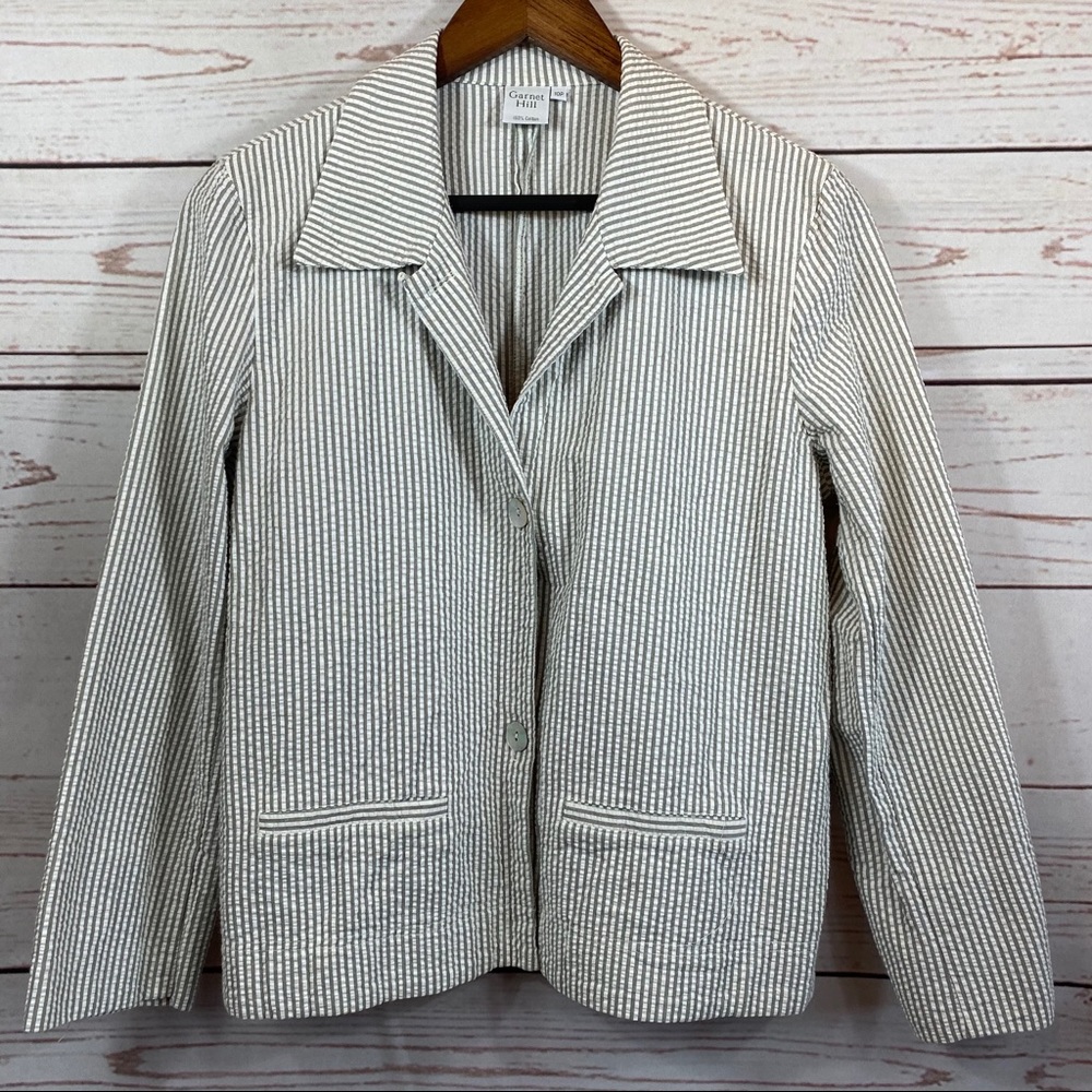 Garnet Hill. Button Pinstriped Blazer.